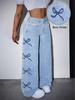 High-Waisted Butterfly Print Casual Jeans