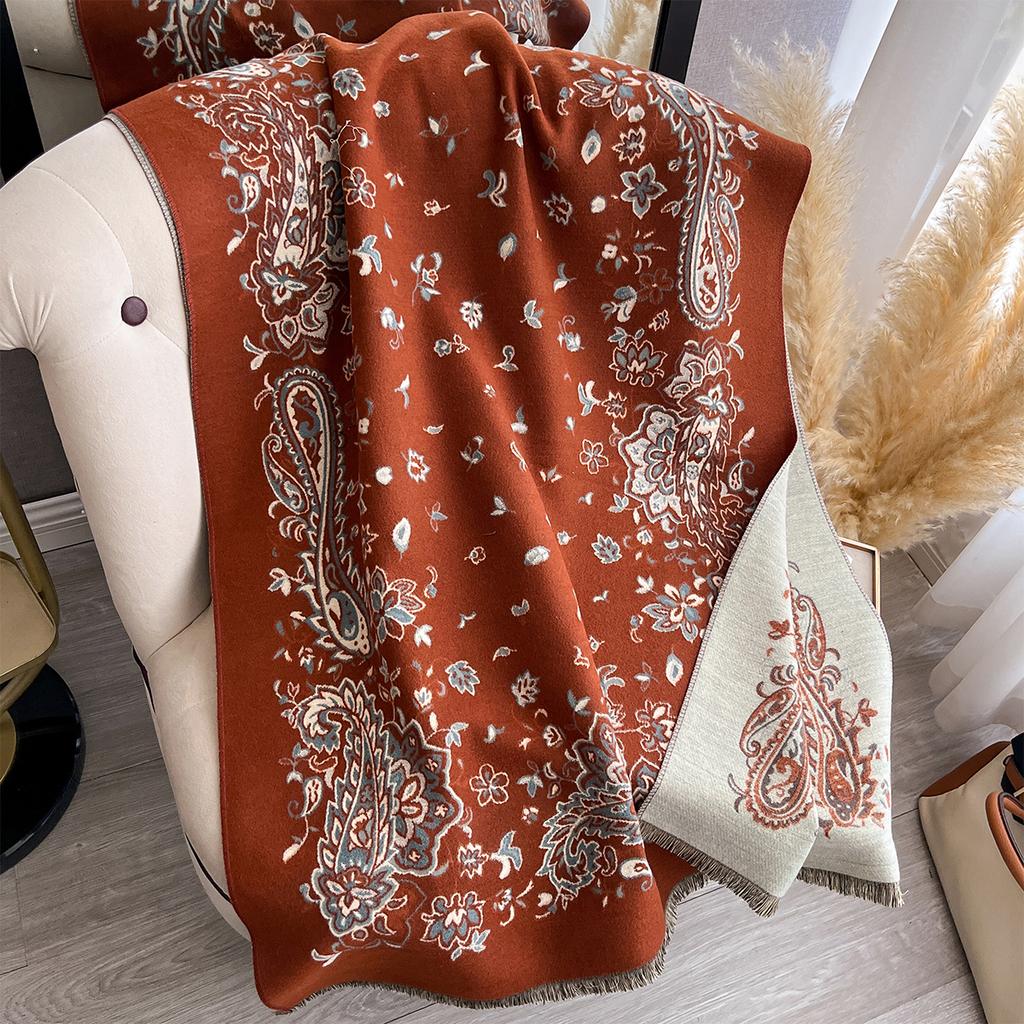 New Winter Luxury Women Two-Sided Paisley Jacquard Scarf Cashmere Warm Shawl Outdoor Coldproof Windproof Blanket Pashmina Scarf