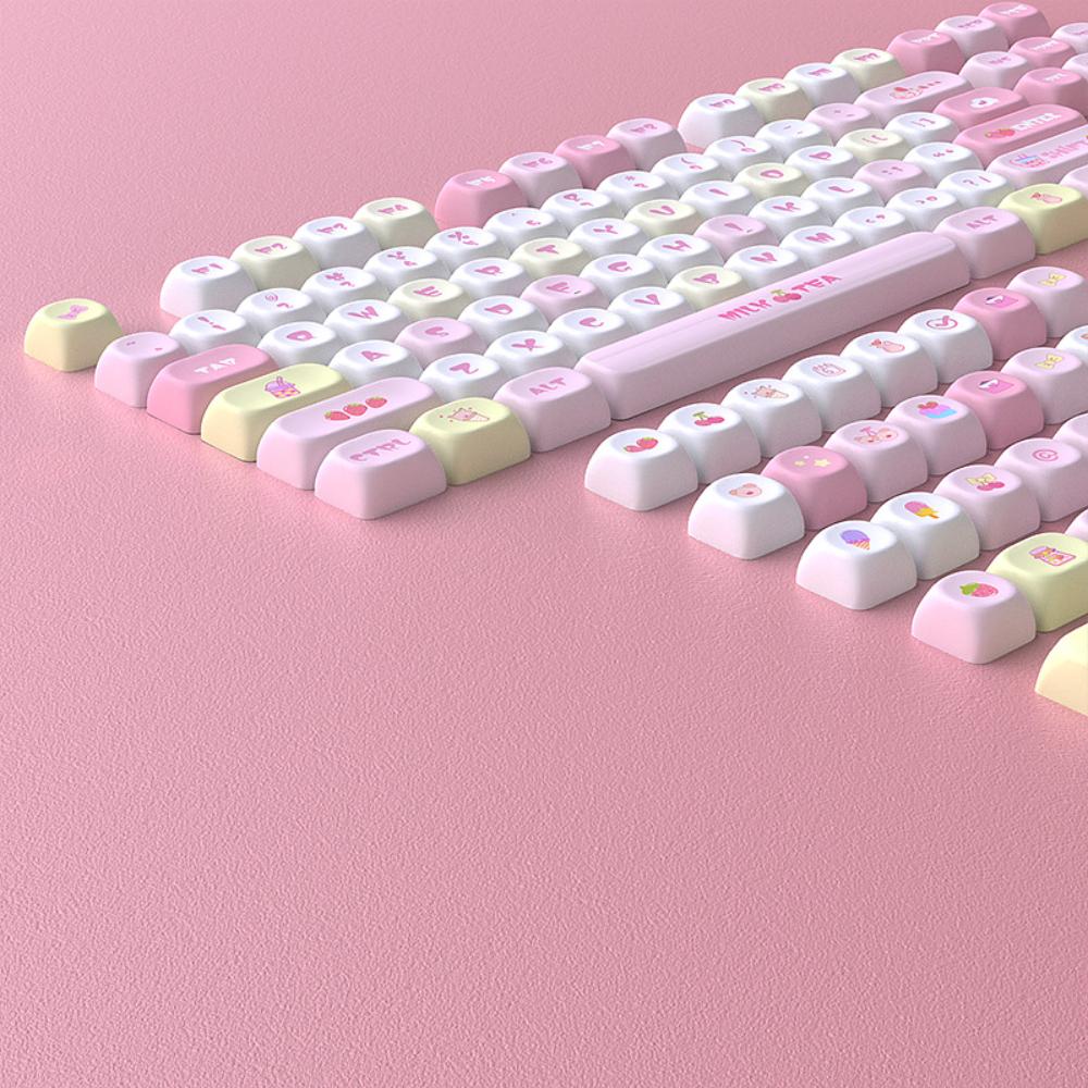 Strawberry Themed Keycaps MOA Keyboard Caps 135 Keys PBT Girl Gift Keycaps for 60/64/84/98/108 Mechanical Keyboards