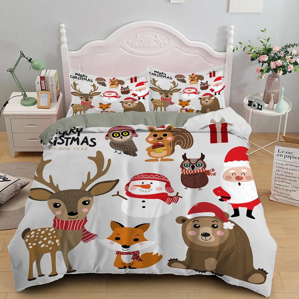 Santa pattern duvet set Christmas theme bedding three-piece set Christmas bedroom decoration