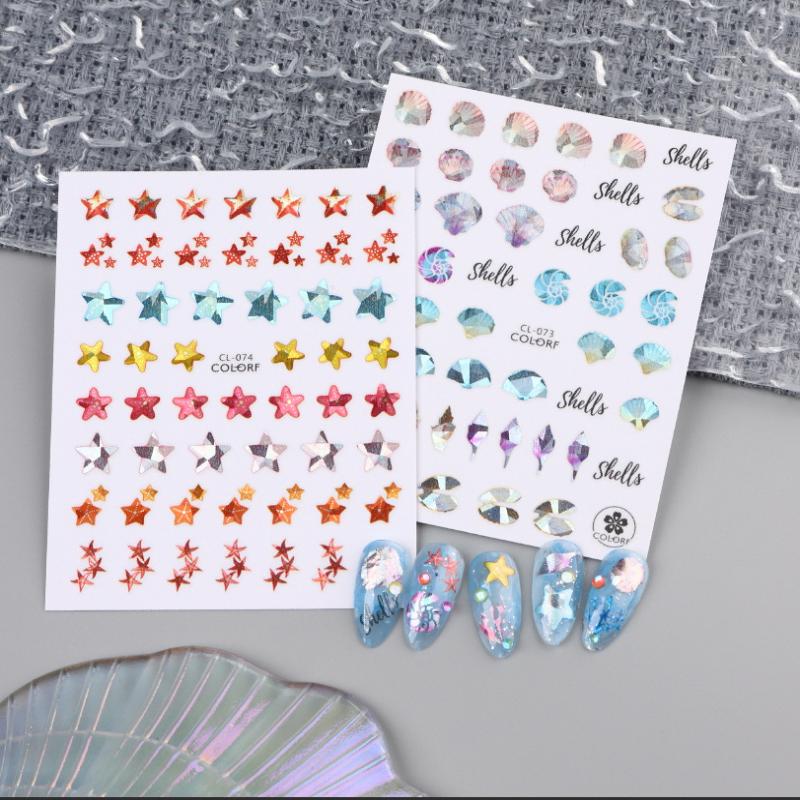 Embossed Jellyfish Jellyfish  Ocean Nail Art Sticker Self Adhesive Marine Starfish  Nail Decals Manicure Diy Supplies Nails Slid