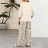 Women Casual Button Front Top with Three Quarter Sleeves and Printed Wide Leg Pants Two Piece Set Lightweight Comfortable Outfit