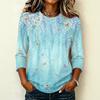 Women's Casual Floral Print Raglan Sleeve Round Neck Three-Quarter Sleeve Pullover T-Shirt