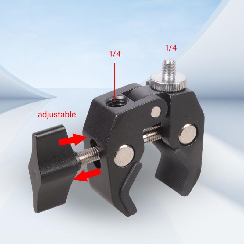 Aluminum Camera Clamp With Double 1/4 3/8 Threaded 3KG Load For Action Camera Phone Holder Studio Equipment Mount