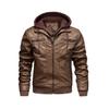 Men's Winter Plus Size PU Leather Jacket with Detachable Hood - Fleece-Lined Motorcycle Coat, European & American Style