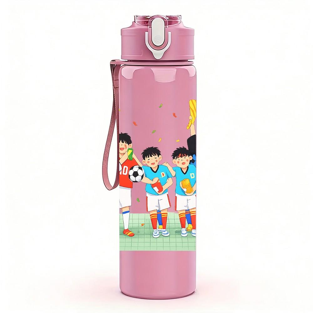 1PC Kids Cheer Sport Team Scene Print 750ml Color Plastic Sports Water Bottle Leakproof Flip Straw Lid Suitable for Sports Office Home Use