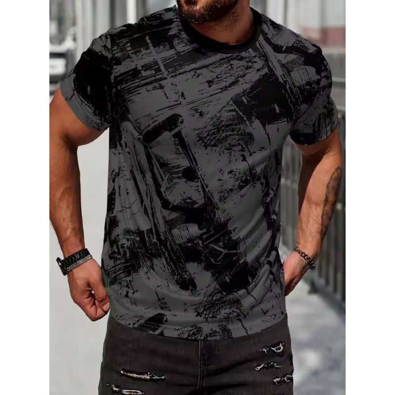 Vintage Tryckdesign Herr T-shirt Sommar Utomhus Herr Kortärmad Trendig Casual Herrkläder Mode Andningsbar Herrtopp