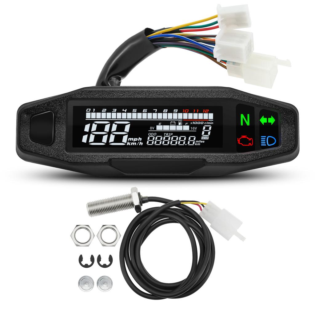 Mini Universal Drehzahlmesser für Motorrad LCD Digitaler Tacho Kilometerzähler Elektromotorrad Geschwindigkeitsmesser Moto Zubehör