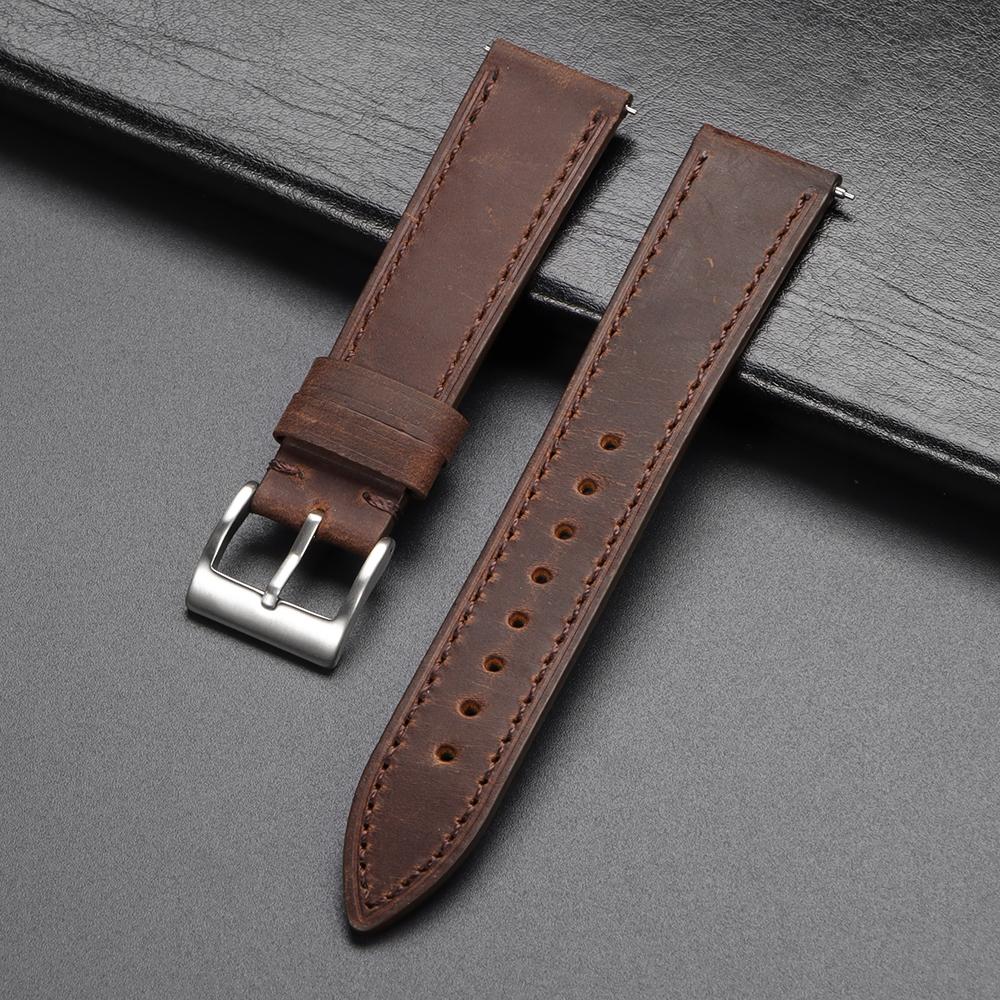 Vintage Stitching Leather Straps Universal Retro Brown Gray Cowhide Watch Band Soft Quick Release 18/19/20/21/22/24mm Bracelets