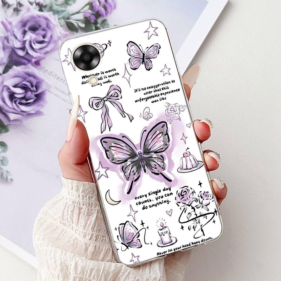 Case For Oppo A17k A17 4G Back Cover Oppo CPH2471 CPH2477 Colorful Butterfly Flower Painting Phone Cases Transparent Soft TPU