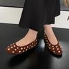 Women's Shoes Soft Soles Are Not Tired of Feet, New Flat-bottomed Shallow-mouth Single Shoes, Large-size Metal Rivets, One Pedal, Autumn Women's Shoes