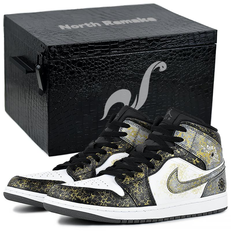 Jordan Air Jordan 1 Abriebfest Leicht Mid-Top Vintage Basketballschuhe Herren Schwarz Weiß Grau DQ8426-001(Team96-S-BOX)