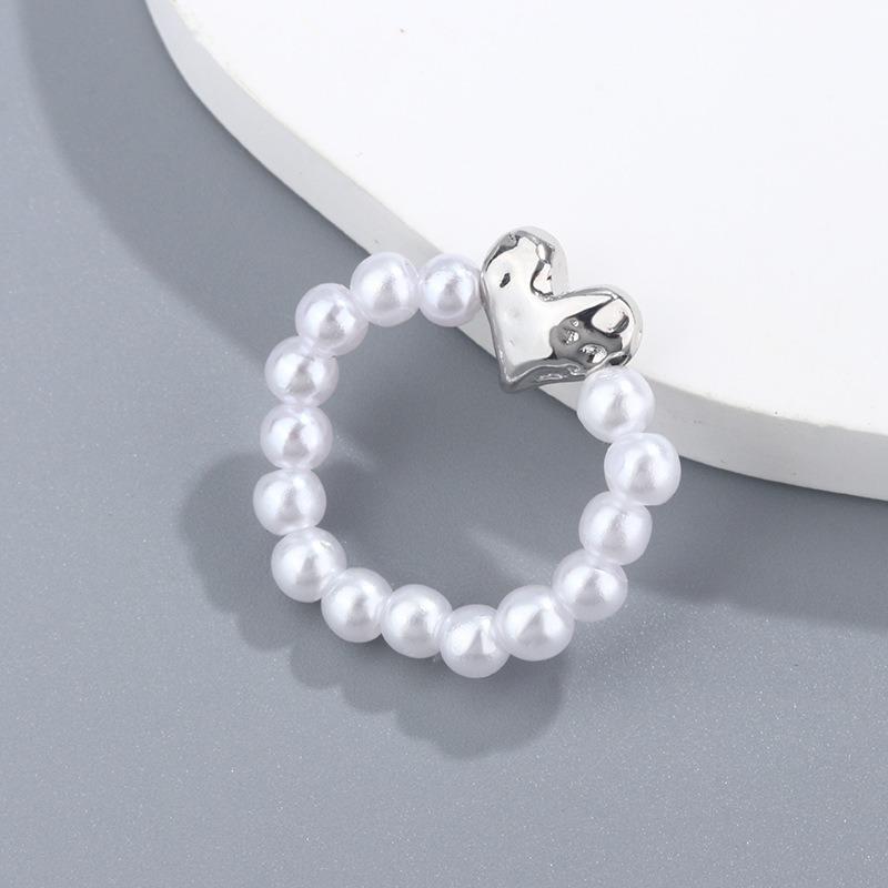 Bagues extensibles en Imitation de perles pour femmes et filles, mode coréenne, cœur doux, bijoux à la mode, accessoires, cadeau de fête