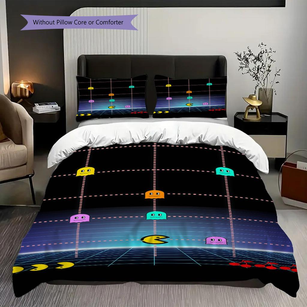 PacMan Tournaments Retro Fun Three-piece Set(1 * Duvet Cover + 2 * Pillowcase, Without Core) Bedding Set Soft and Comfortable