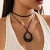 Ingemark Vintage Hollow Out Big Water Drop Pendant Necklace For Women Personality Black Leather Wax Thread Rope Choker Jewelry