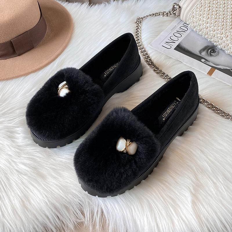 

T57 женская обувь зимняя бархатная верхняя одежда бархатная женская обувь теплая на толстой подошве пушистая обувь женская хлопковая обувь женская 43 чёрный