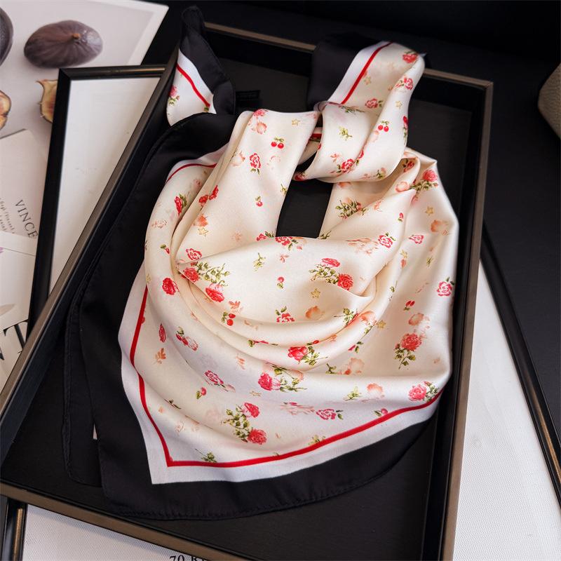 Fashion Cherry Print Silk Hairbands Scarf Women  New Elagant Bandana Neck Kerchief Head Bands Foulard Female Scarfs