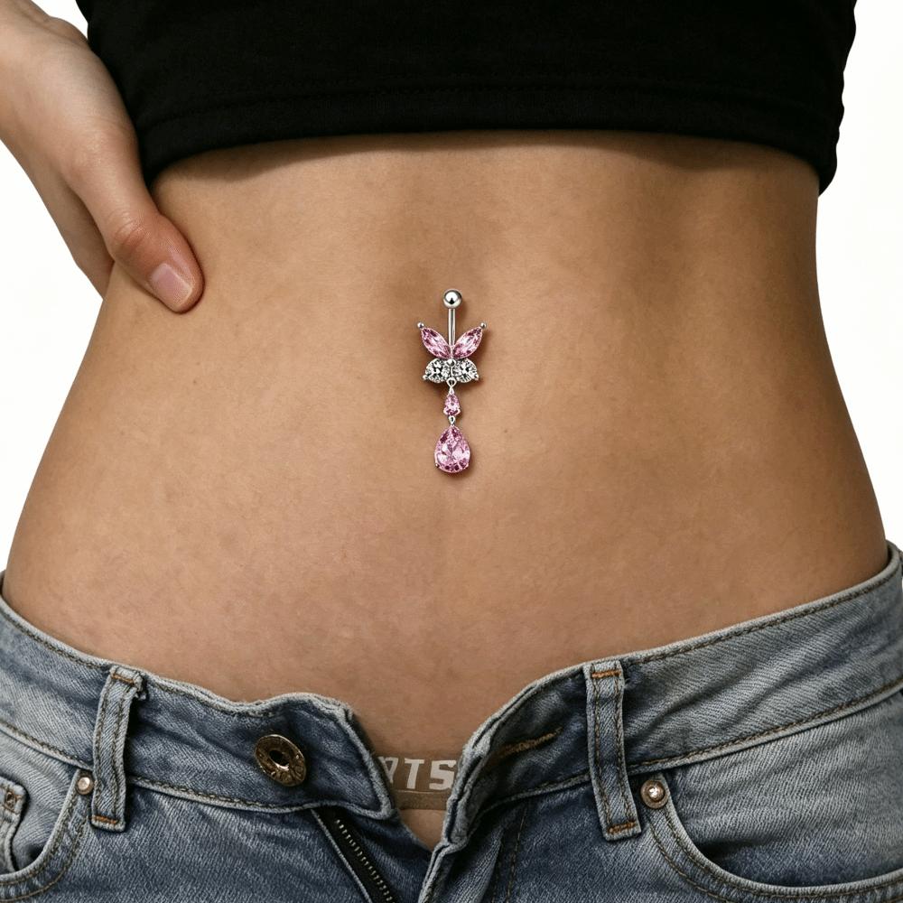 Zircon Crystals Butterfly Belly Button Ring Zinc Zinc Alloy Dangled Navel Ring Body Piercing Jewelry Women