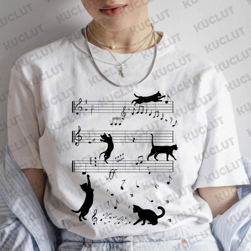 T-Shirt für Damen Schwarze Katzen Print Mode T-Shirt Lässig Rundhals Kurzarm Streetwear Damen T-Shirt Vintage Tee Oberteile