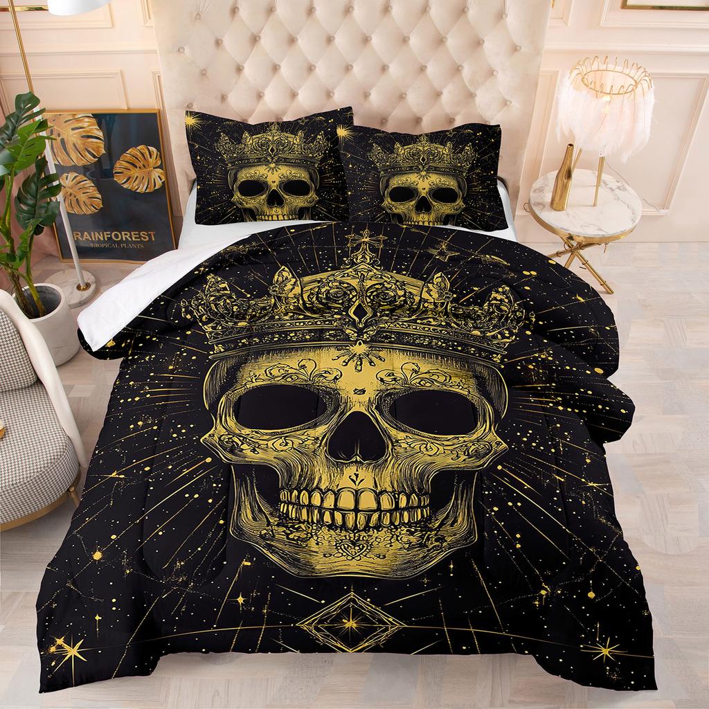 Skull Theme Home Comforter Quilted Blanket Goose Down Duvet Quilt Cover King Queen 3D Blanket Size Twin Quilt Set