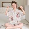 Girls Ice Silk Pajama Set Short Sleeve Cartoon Print Sleepwear Kids 8 Years