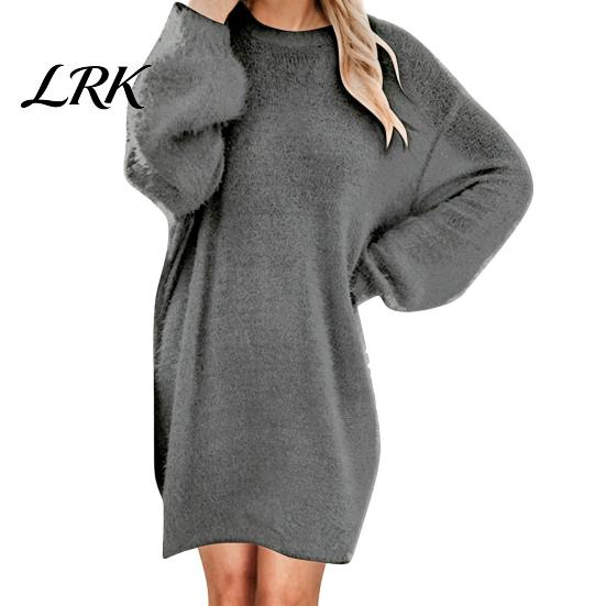 Lässiges einfarbiges Kleid Damen Mini Oversized Pulloverkleid, Langarm Rundhals Strickpullover Warme Oberteile Top, Herbst Winter Locker Tunika Feiertagsparty