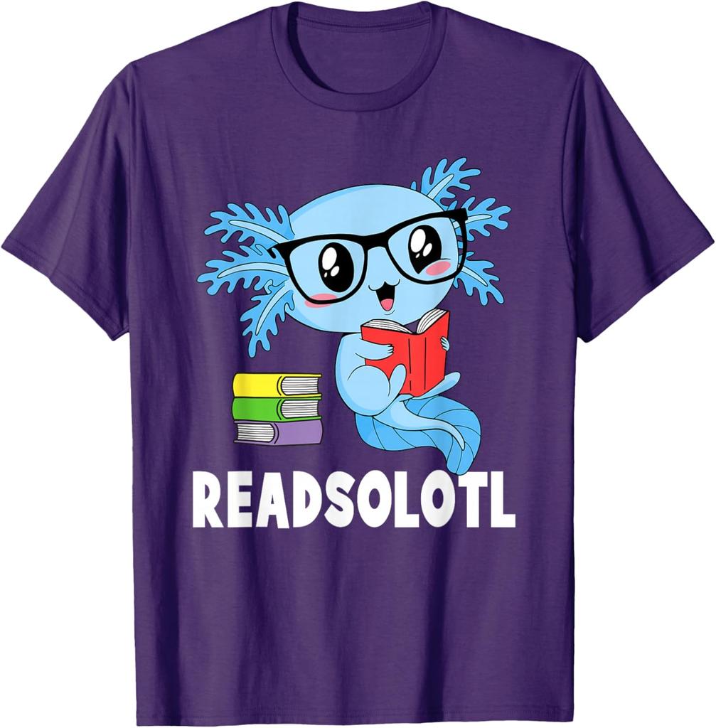 Readsolotl Kawaii Axolotl Reading Glasses Graphic T-Shirt Funny Book Lover Tee Men Women