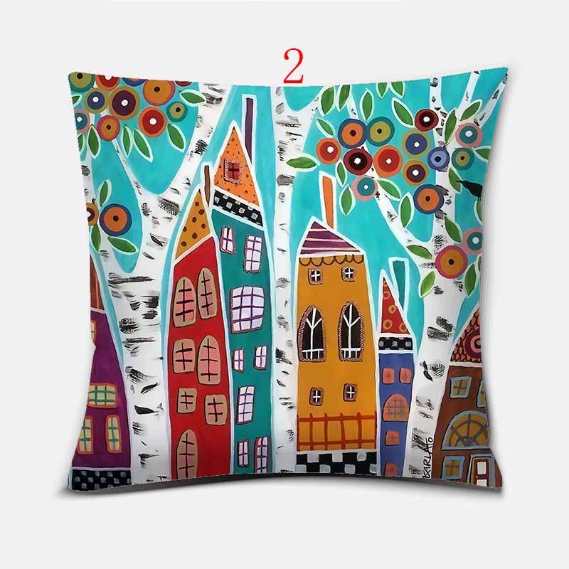 Cartoon Tree Graffiti Print Pattern Cushion Cover Home Living Room Sofa Decoration Square Pillow 45*45Cm
