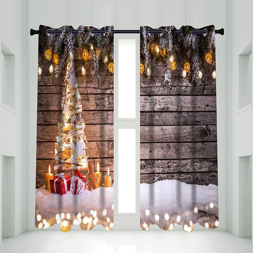 Cartoon Santa Claus Merry Christmas Pattern Print Curtains Curtain Drapes Living Room Bedroom Kitchen Light Blocking For Area Made Of Polyester