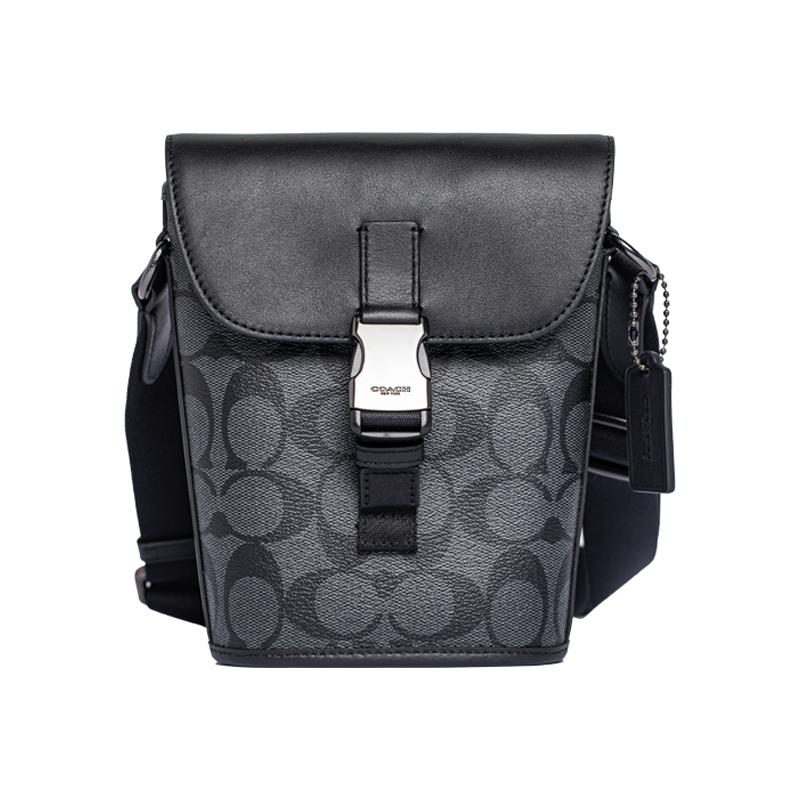 Coach Traccia 16 Ciondolo Logo Classico Tela Rivestita E Pelle Mini Borsa a Tracolla Borse da Uomo Grigio C3134-QBCHR