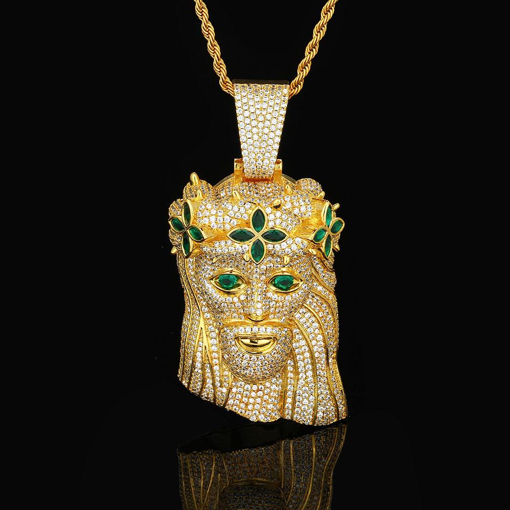 Hip Hop Clover Portrait Pendant Copper Set Zircon Full Diamond Necklace Vintage Necklace