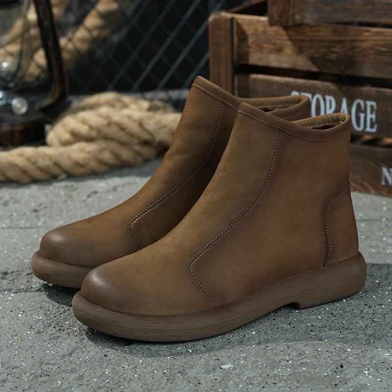 The first layer of cowhide fashionable versatile casual men's shoes flat-soled soft-soled autumn and winter boots mid-top