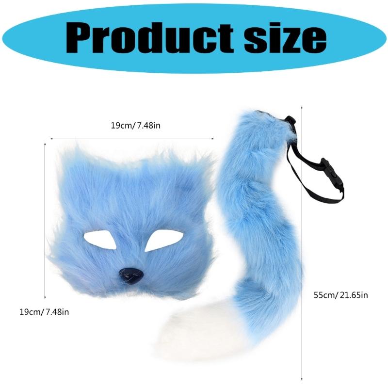 Foxes Costumes Cosplay Foxes Mask Cats Half Face Mask Foxes Tail Set Halloween Animal Fancy Costume Accessories Kit