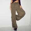 Women Summer Solid Color Elastic Waist Belt Wide Leg Casual Lace Up Straight Pants Female Fashion Tethered Leggings Trousers