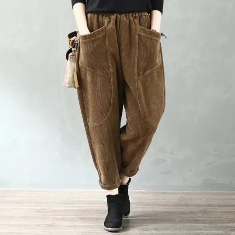 Autumn and Winter Women's Velvet Striped High Waist Radish Loose Solid Casual Harlan Fashion Elegant Pants