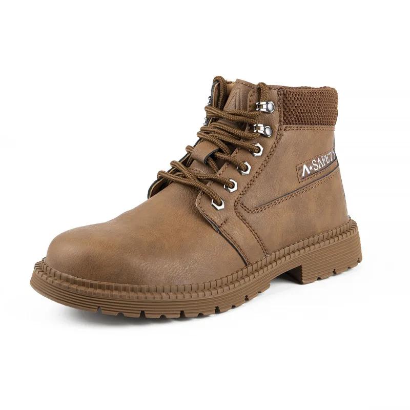 Nya Mode Läder Vattentäta Herr Säkerhetsarbetsskor Stålhätta Anti-kross Stötsäkra Oförstörbara Herr Sneakers Skor