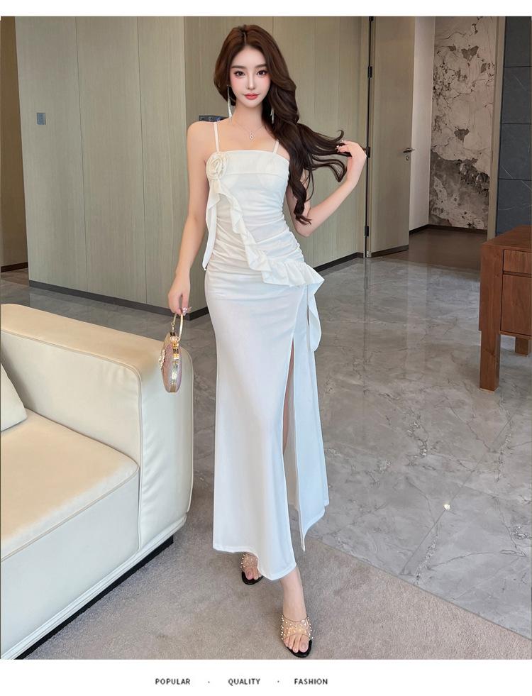 New sexy celebrity sexy dress low cut split hip wrap evening dress long work clothes S белый