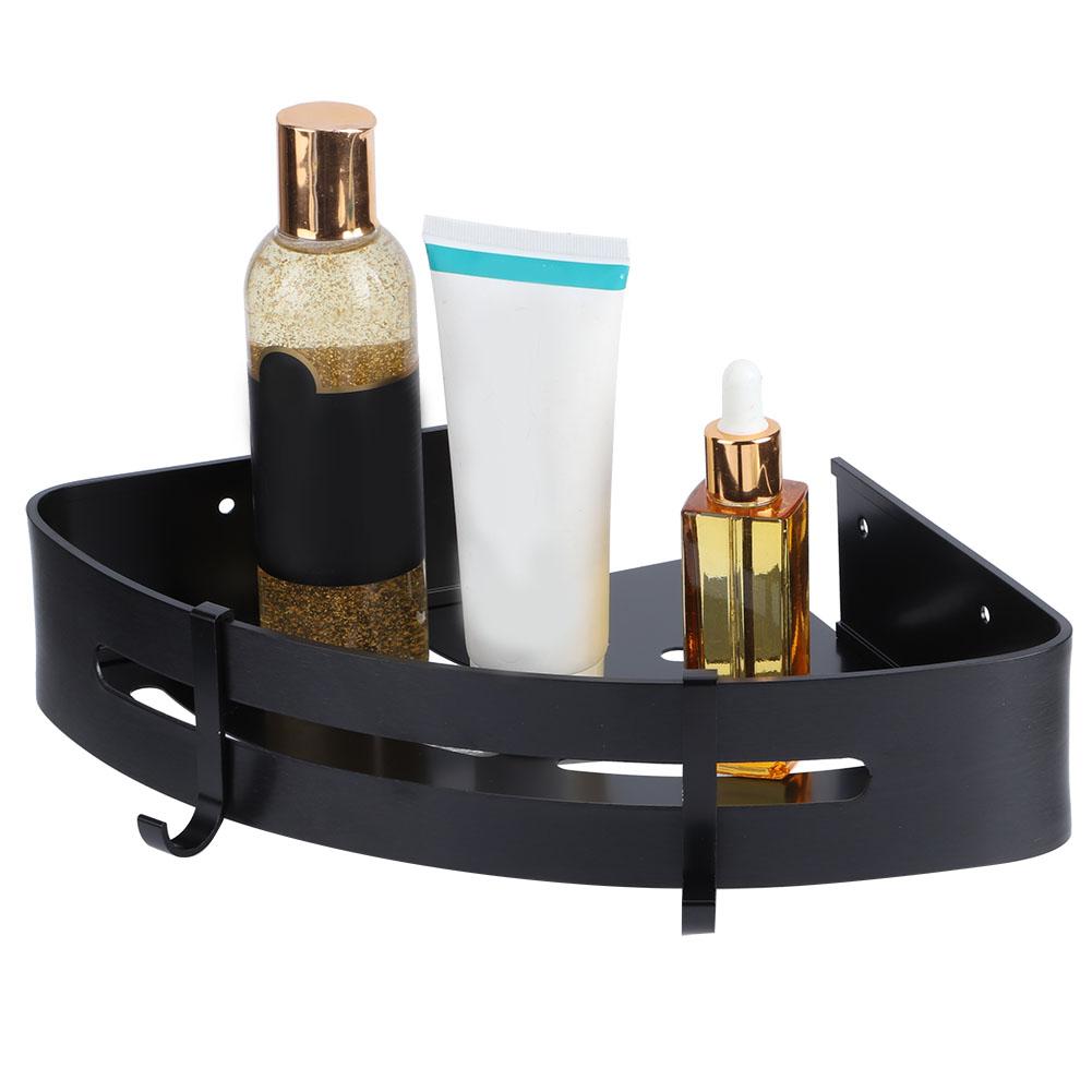 Wall Hanging Space Aluminum Double Layer Storage Rack Corner Shelf for Home Bathroom Black