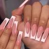Hochwertige tragbare künstliche Nägel im Mandel-Nude-French-Stil – mittellange und lange Nagelspitzen