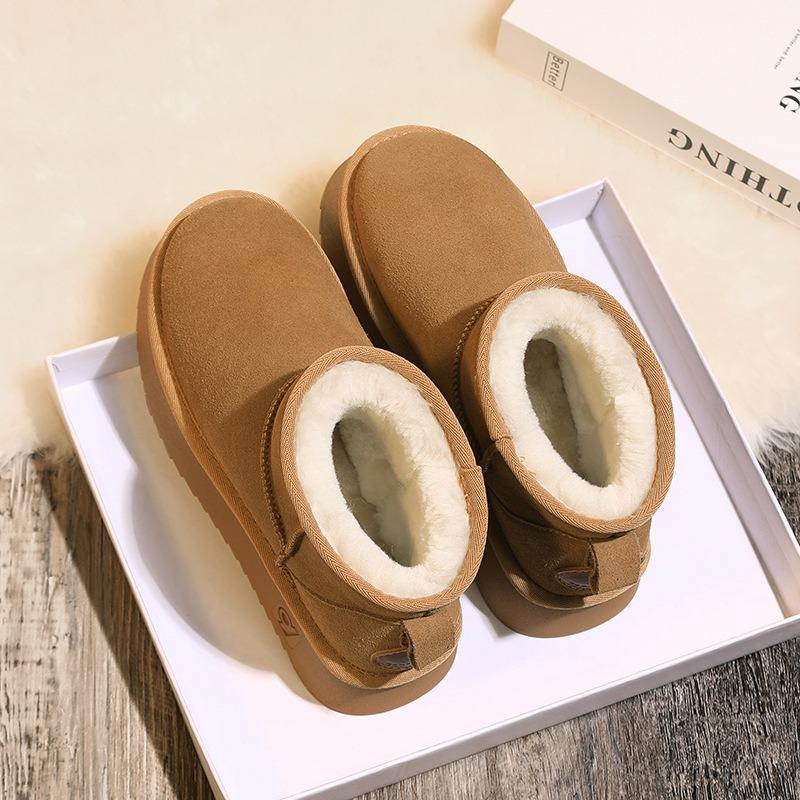 Leather wool snow boots women's thick-soled sheepskin fur integrated winter thickened warm non-slip short tube snow cotton