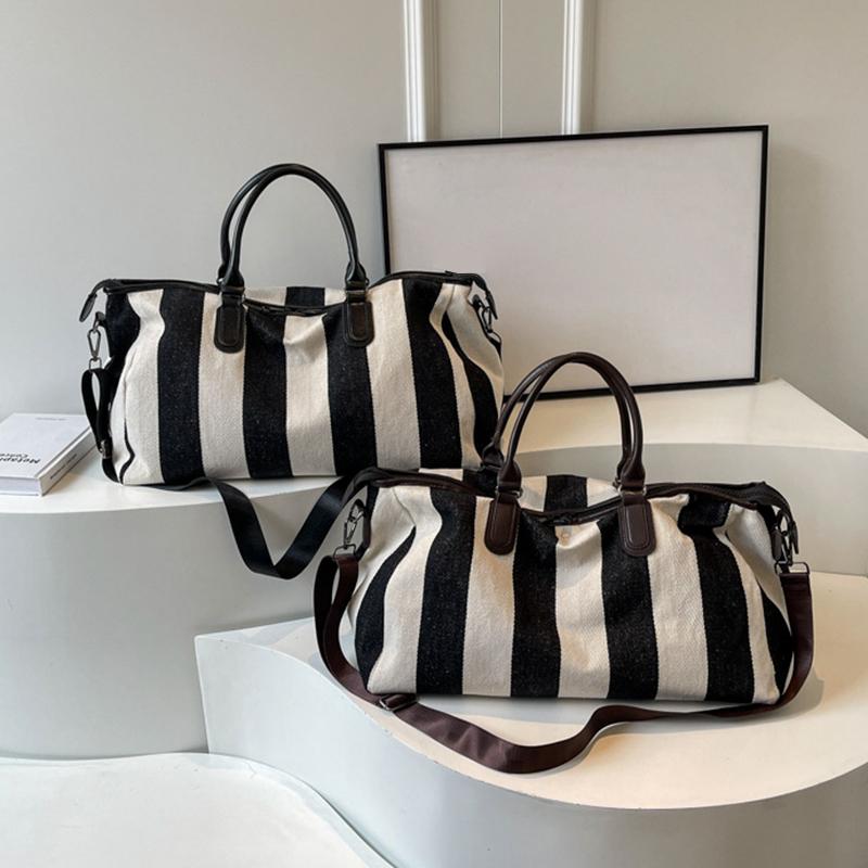 Borsa a mano da viaggio da donna a righe retrò, borsa a tracolla convertibile in Oxford resistente, per viaggi del fine settimana e spostamenti quotidiani CLE