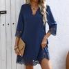 Women's Fashion Summer Spring Solid Color Print 1/2 Sleeves V-Neck Loose Waistline Casual Dresses