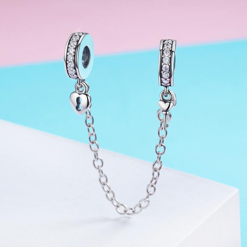 Charm S925 Sterling Silver Safety Chain Positioning Buckle Collection Fashion Beaded Bracelet Silver Accessories