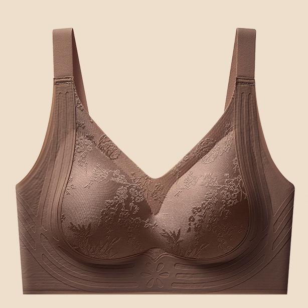 Seamless Embossed Bust Lifting Bra, Wireless Fixed Cup Anti-Sag Back Smoothing Shaping Bra