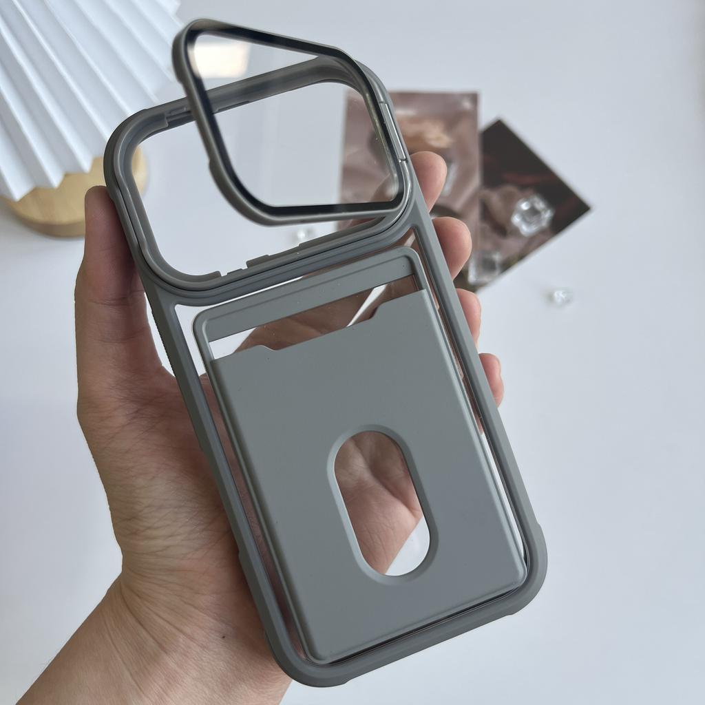 Luxury Card Holder Slot Wallet Photo Pocket Phone Case For iPhone 17 Air 16 15 14 Plus 13 12 11 Pro Max Glass Lens Bracket Cover
