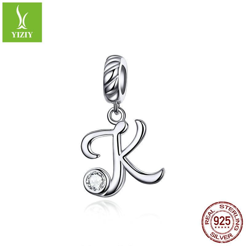 26 Letter Charm 925 Sterling Silver Pendant Korean Fashion Beaded Bracelet Silver Jewelry Accessories