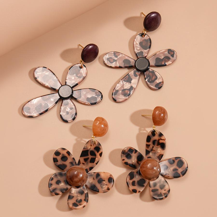 Cercei cu ac de argint cu imprimeu leopard pătat din rășină, floare geometrică, temperament retro Maillard, cercei de nișă high-end