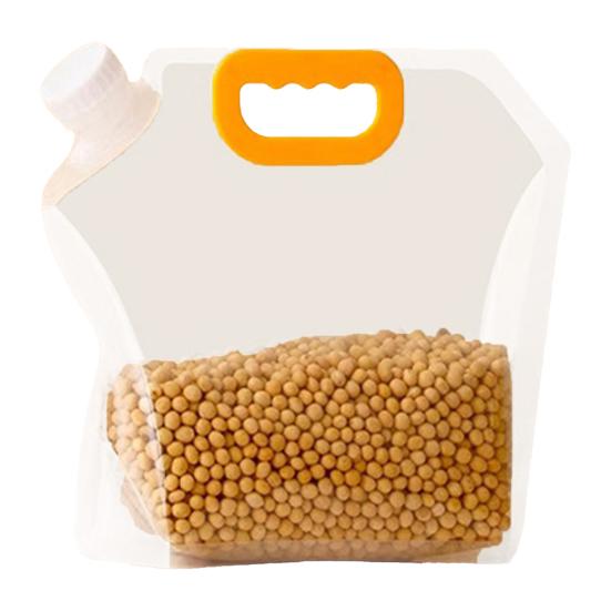 Airtight Food Storage Bag with Lid Freestanding Rice Storage Pouch Sealed Reusable Grain Storage Bag for Flour Beans Kitchen Cabinet Pantry