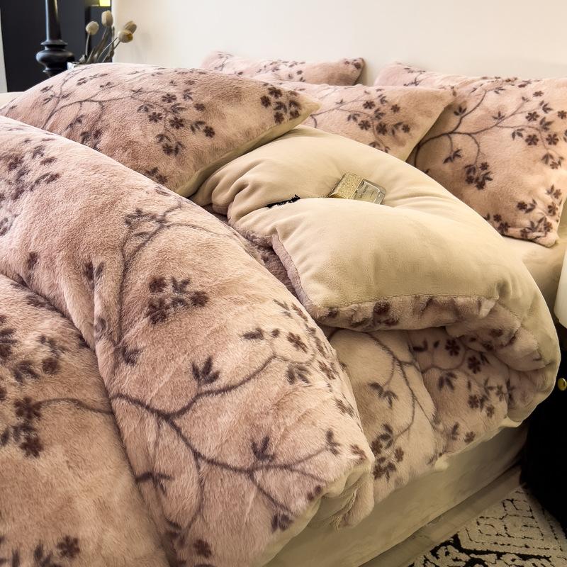 Thickened Rabbit Plush Quilt Cover Single Piece Thickened Milk Plush Quilt Cover Three-Piece Set Single Flannel Quilt Cover 3