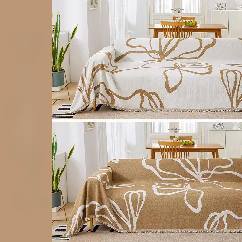 

Скандинавский простой современный цветок диван-полотенце полное покрытие ткань универсальная диванная подушка тканевая подушка нескользящая универсальная на четыре сезона 180*130cm светло-коричневого